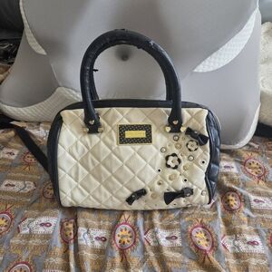 Betsey Johnson Black and Cream Quilted Shoulder Bag